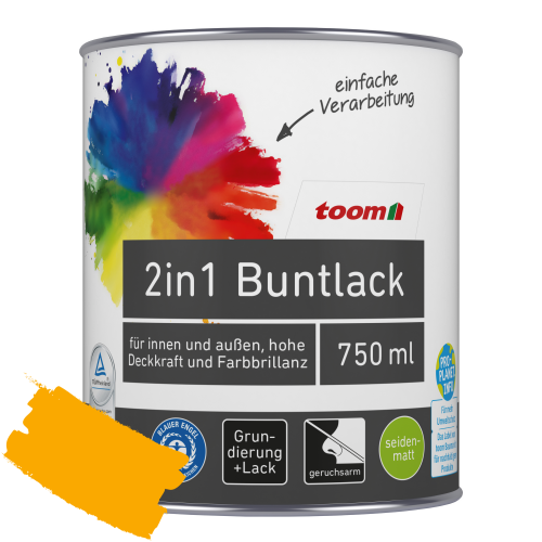 toom 2in1 Buntlack ‚Sonnenblume‘ orangegelb seidenmatt 750 ml