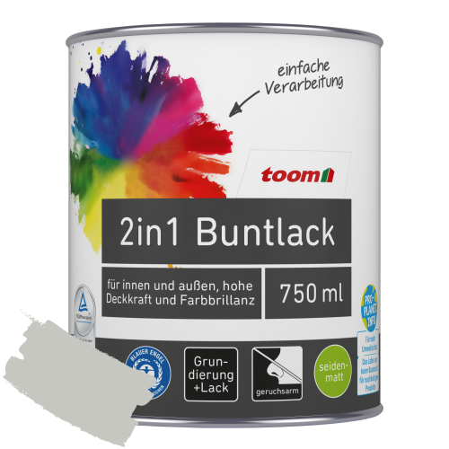 toom 2in1 Buntlack ‚Mondschein‘ lichtgrau seidenmatt 750 ml