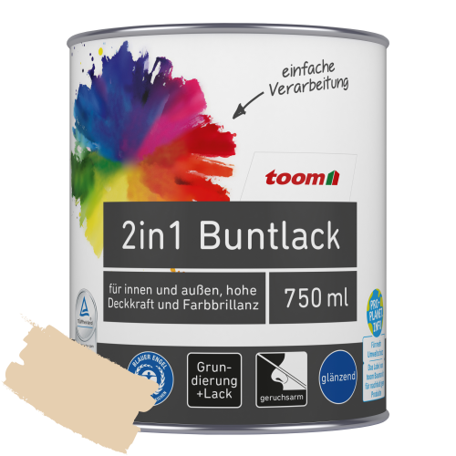 toom 2in1 Buntlack ‚Sonnenstrahl‘ hellelfenbein glänzend 750 ml