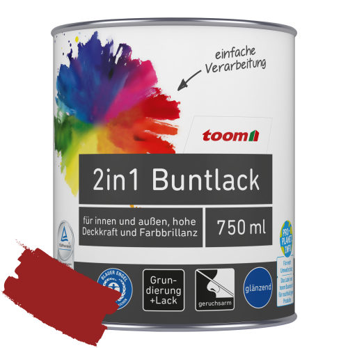 toom 2in1 Buntlack ‚Mohnblume‘ feuerrot glänzend 750 ml