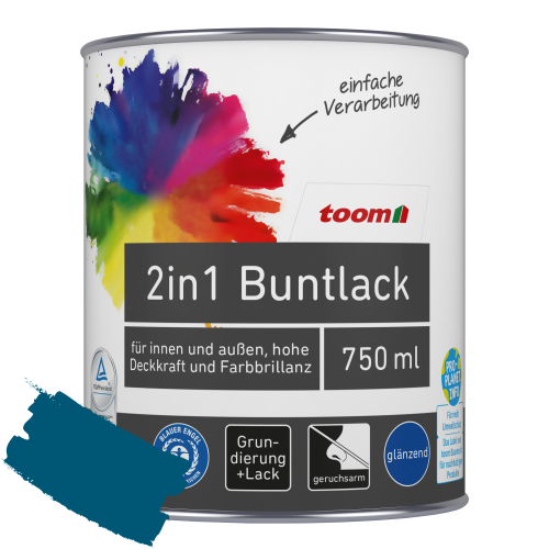 toom 2in1 Buntlack ‚Blaupause‘ enzianblau glänzend 750 ml