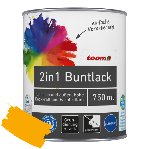 toom 2in1 Buntlack ‚Sonnenblume‘ orangegelb glänzend 750 ml