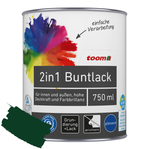 toom 2in1 Buntlack ‚Morgentau‘ moosgrün glänzend 750 ml