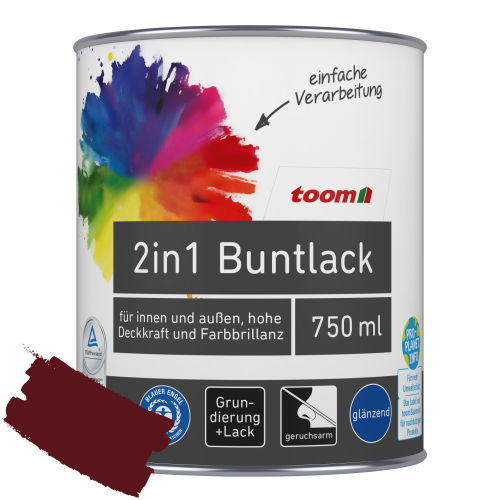 toom 2in1 Buntlack ‚Abendrot‘ purpurrot glänzend 750 ml