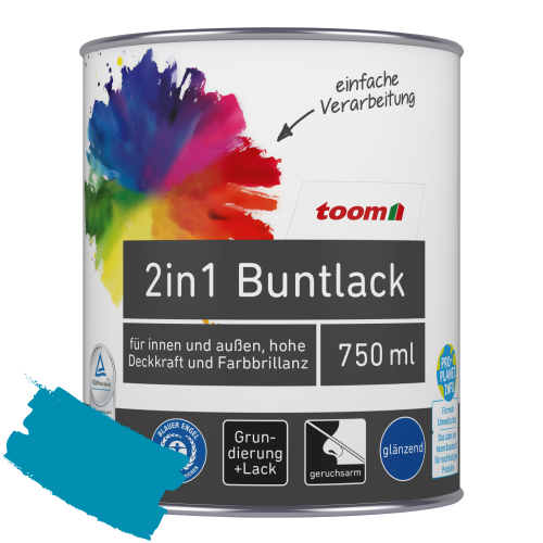 toom 2in1 Buntlack ‚Aquamarine‘ lichtblau glänzend 750 ml