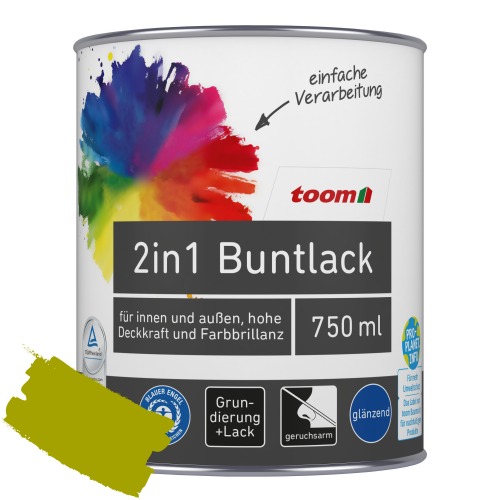 toom 2in1 Buntlack ‚Frühlingswiese‘ limettengrün glänzend 750 ml