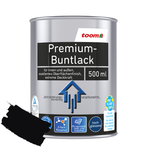 toom Premium-Buntlack tiefschwarz glänzend 500 ml