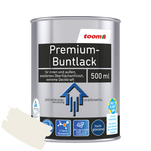 toom Premium-Buntlack ‚Bergkristall‘ cremeweiß glänzend 500 ml