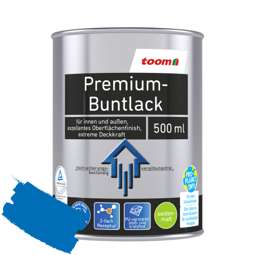 toom Premium-Buntlack pazifikblau seidenmatt 500 ml